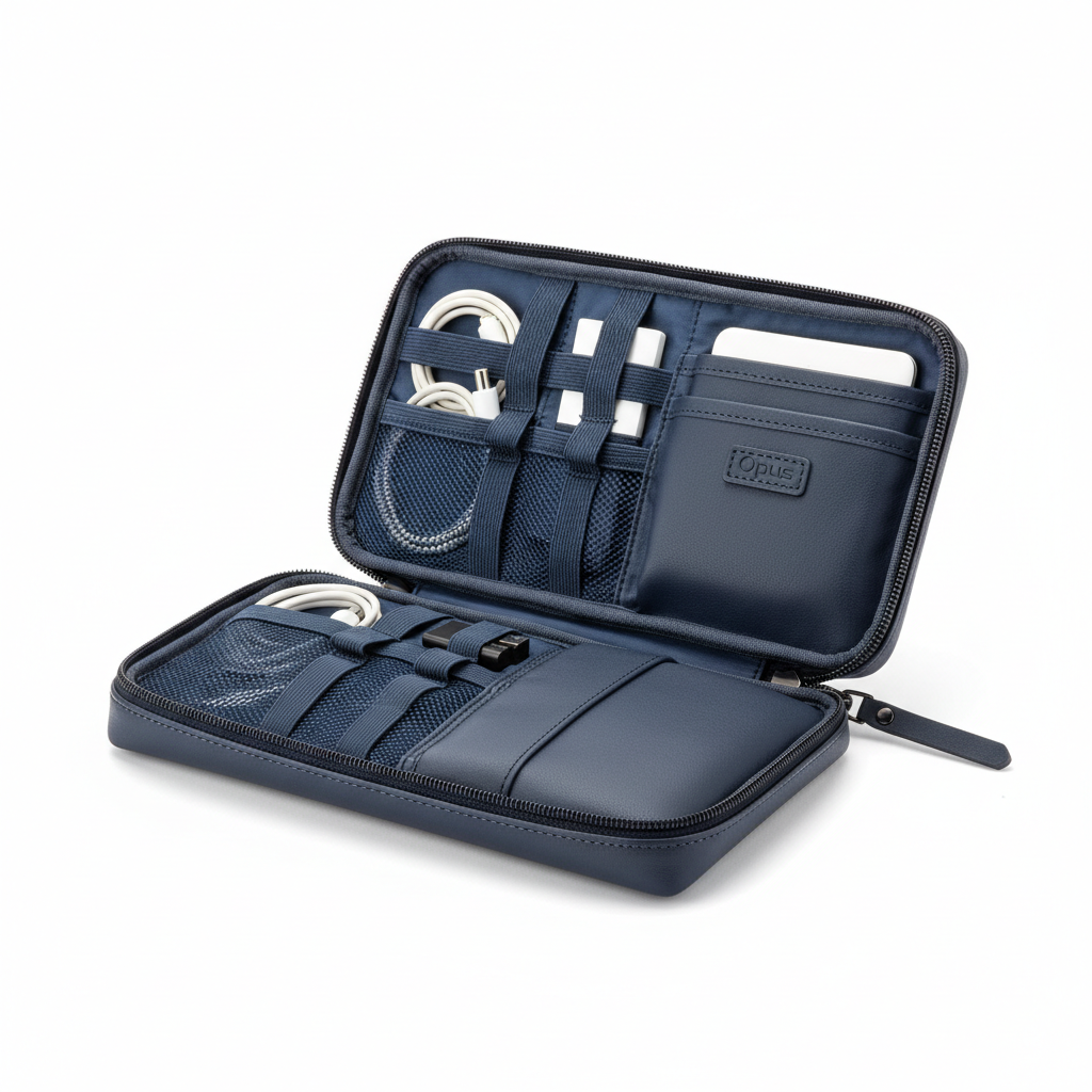 Opus Slim Tech Organizer in midnight navy on white background