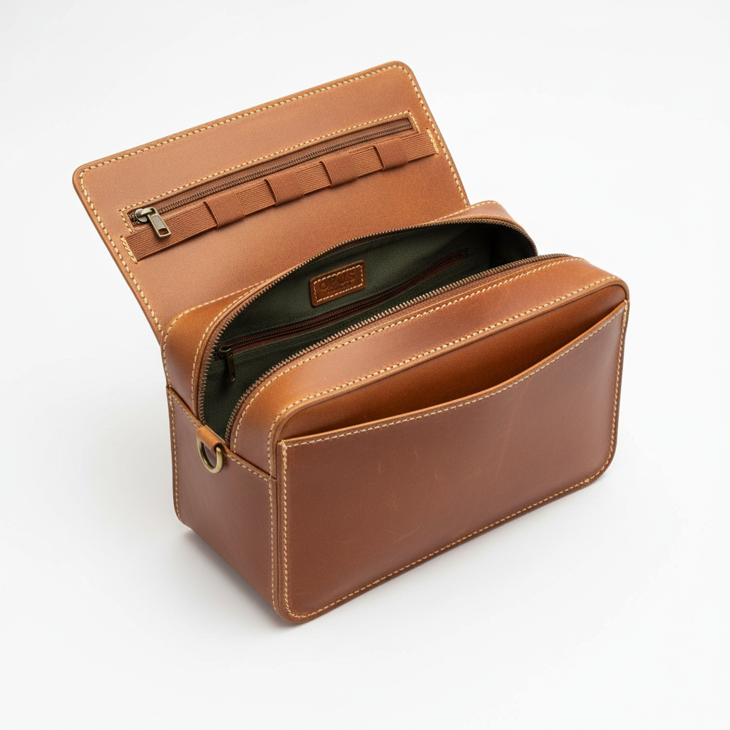 Opus Leather Dopp Kit Tan - open view