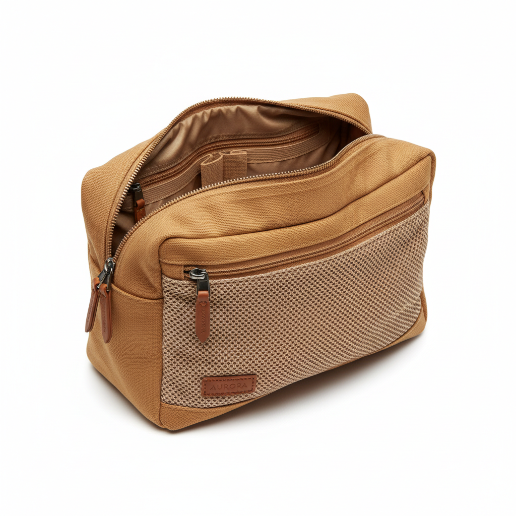 Opus Canvas Wash Bag Camel - open view