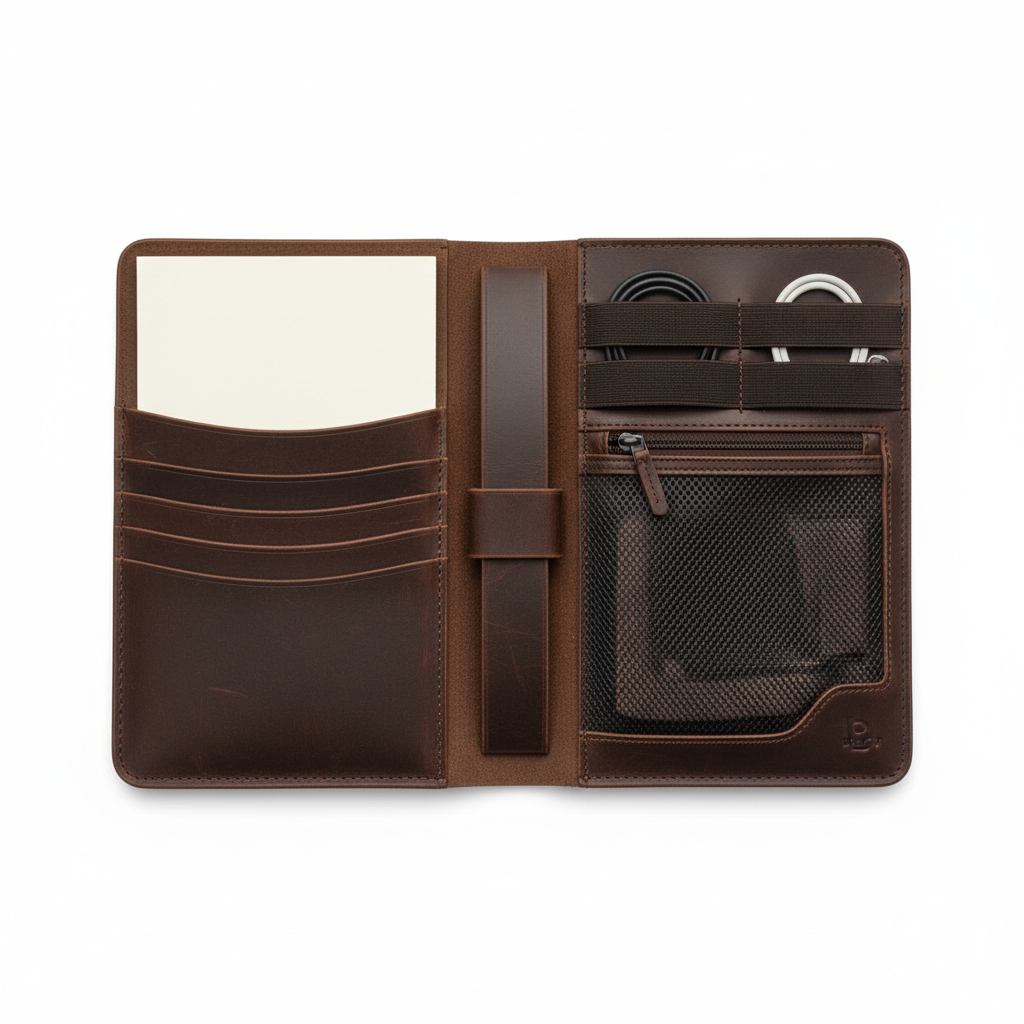 Opus Leather Tech Folio Dark Brown - open view