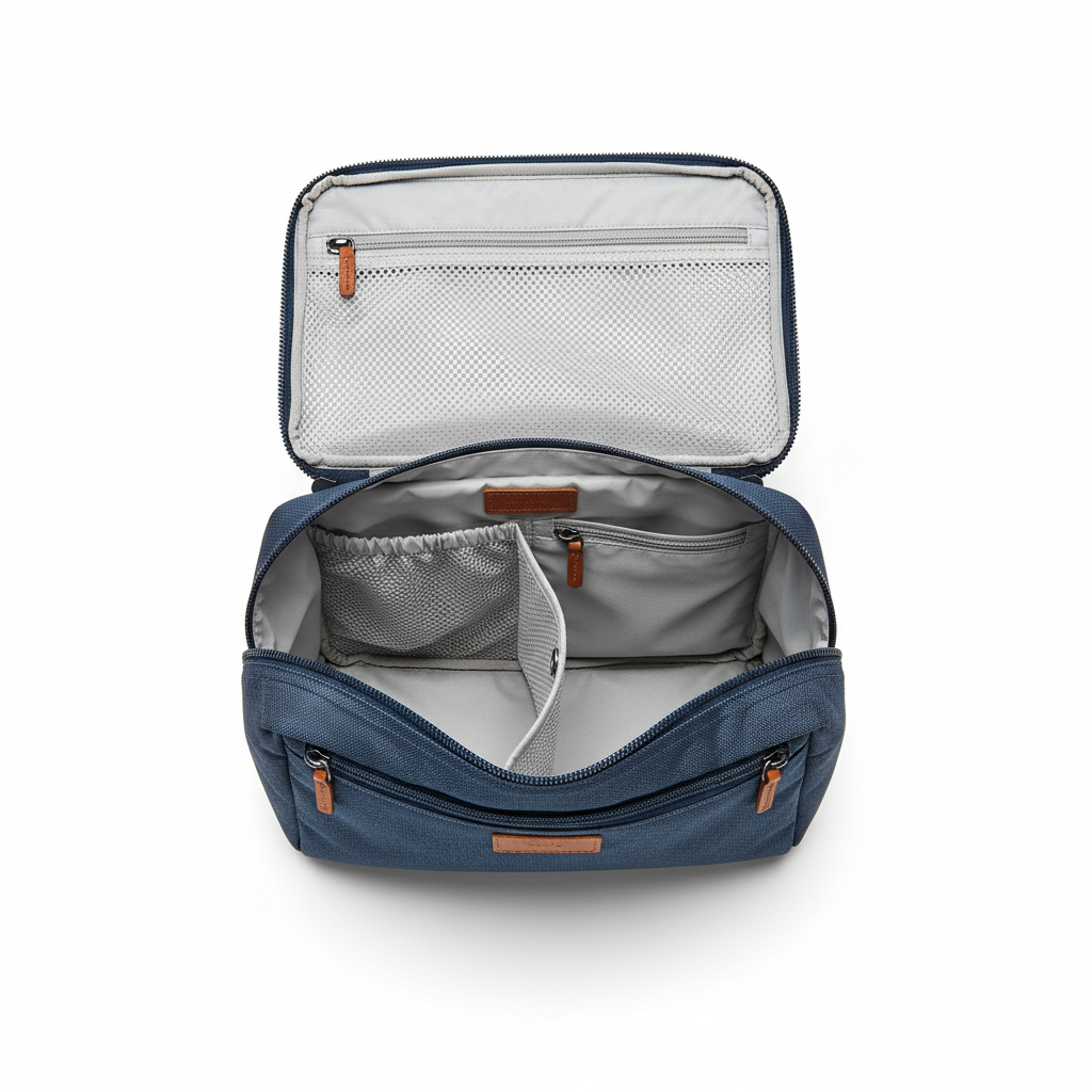 Opus Dopp Kit Steel Blue - open top view