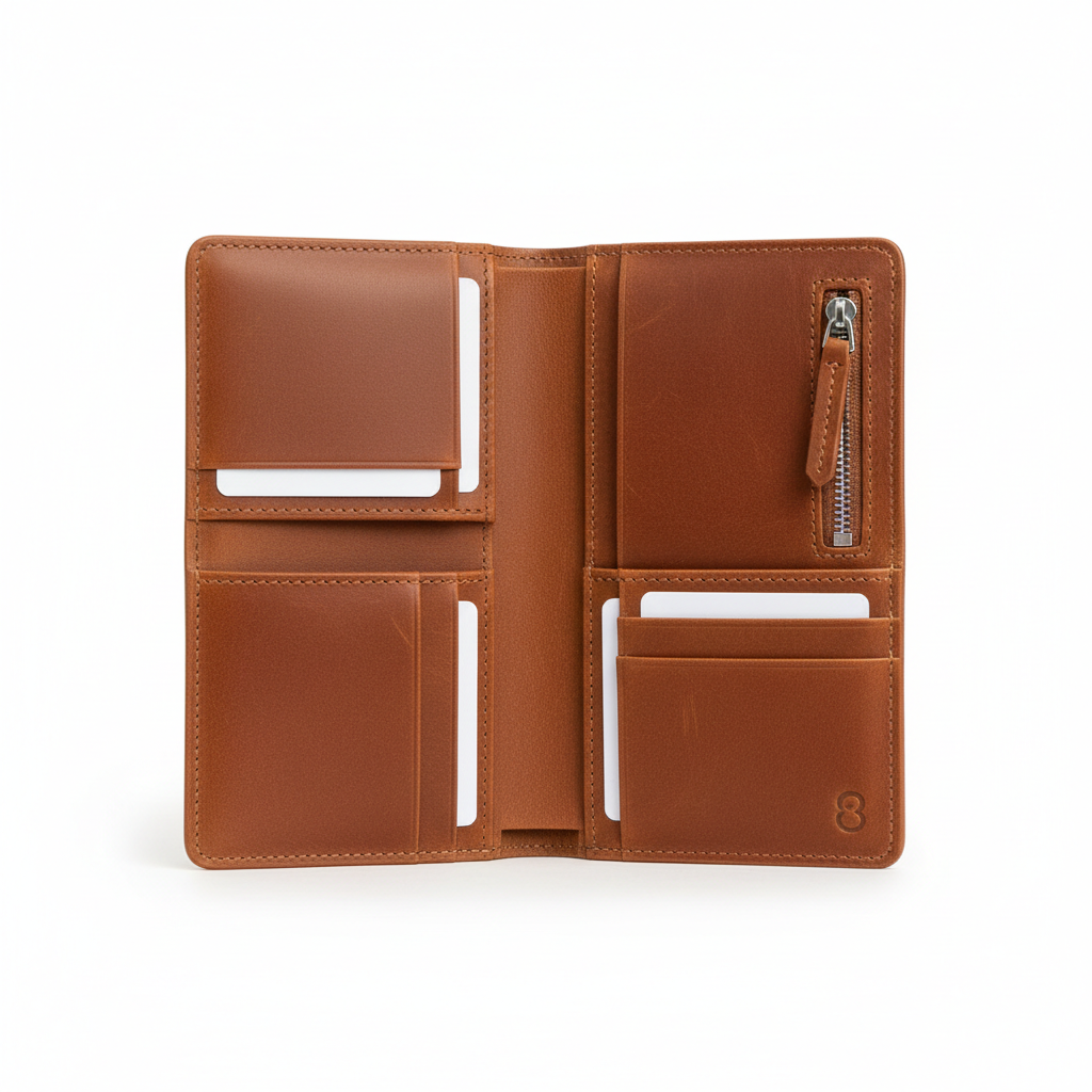 Opus Leather Travel Wallet Cognac - open view