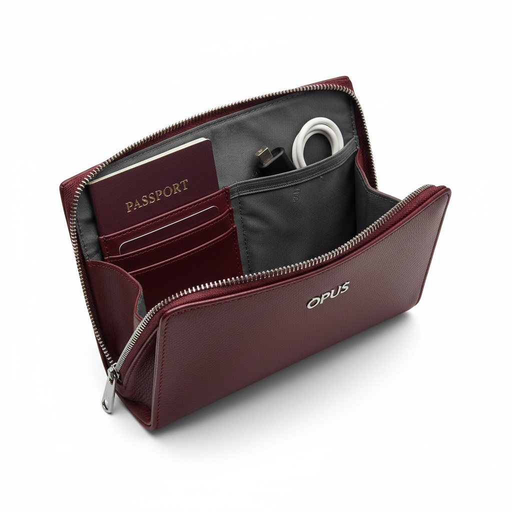 Opus Executive Travel Pouch Burgundy - open view