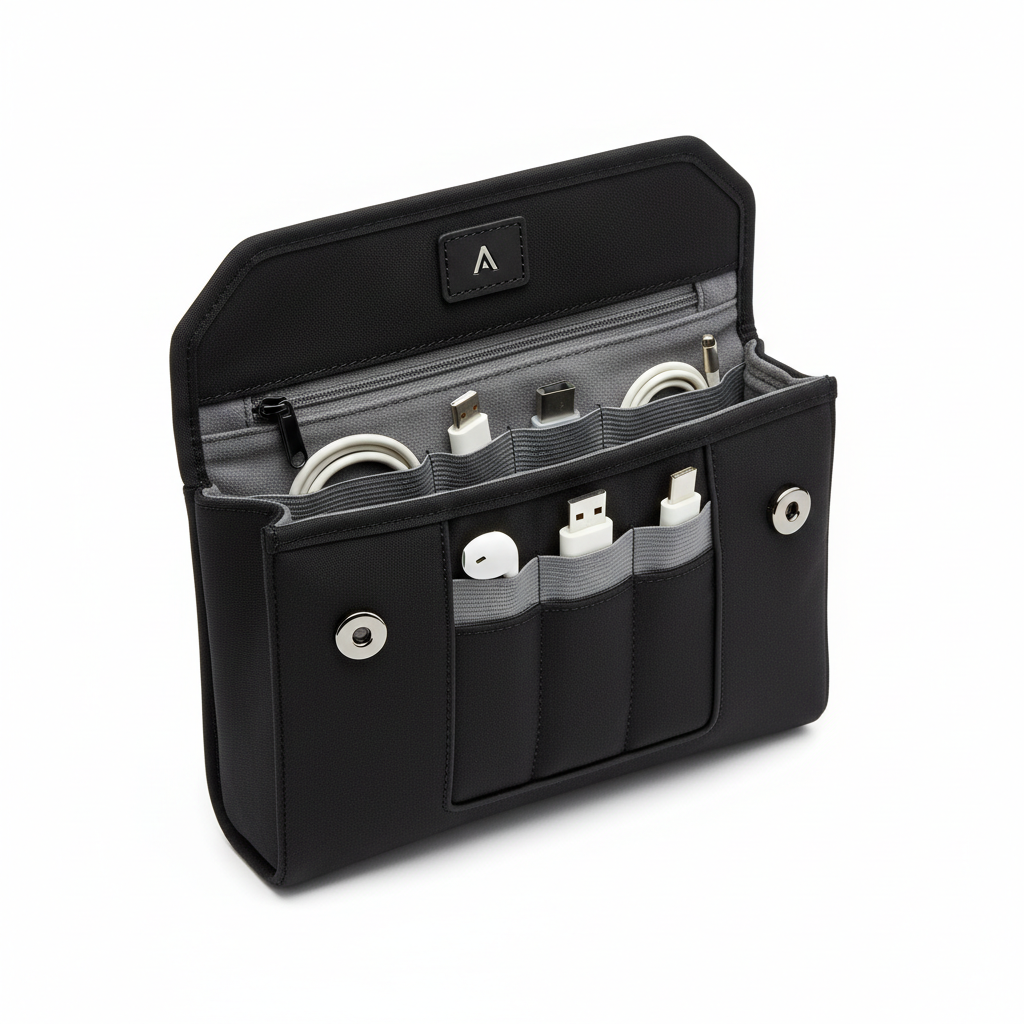 Opus Magnetic Cable Pouch Black - open view