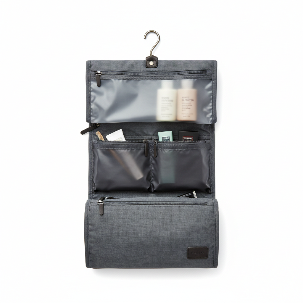 Opus Roll-Up Toiletry Bag Slate Grey - open view