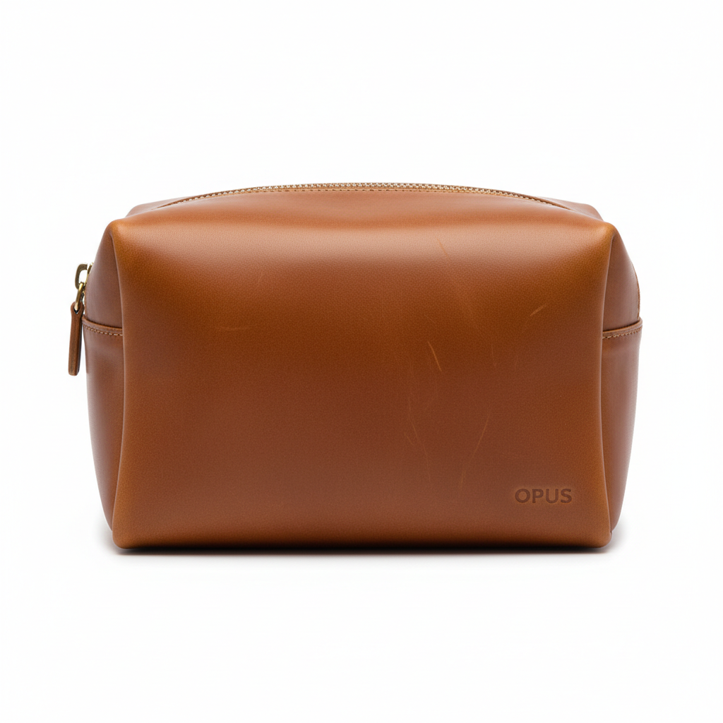 Opus Leather Dopp Kit Tan - closed front view