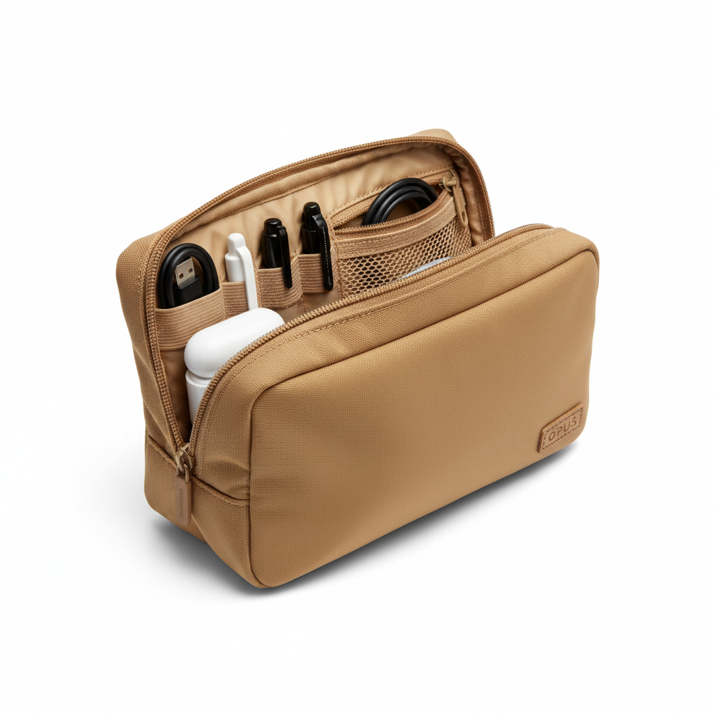 Opus Nylon Tech Pouch Sand - open view