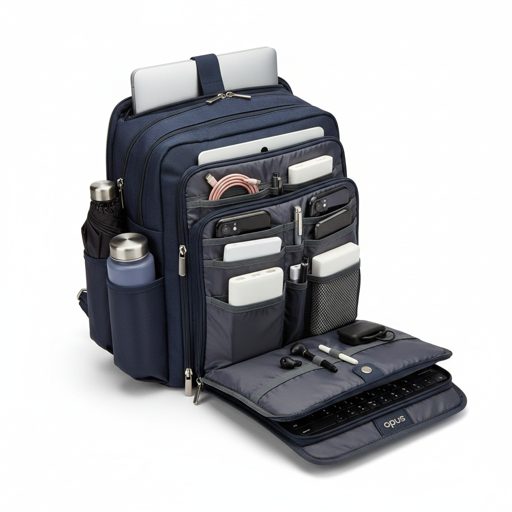 Opus Multi-Pocket Tech Bag Navy - open view