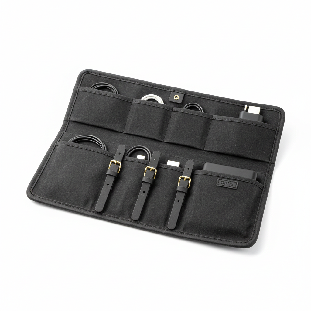 Opus Waxed Canvas Tech Roll Charcoal - open flat view