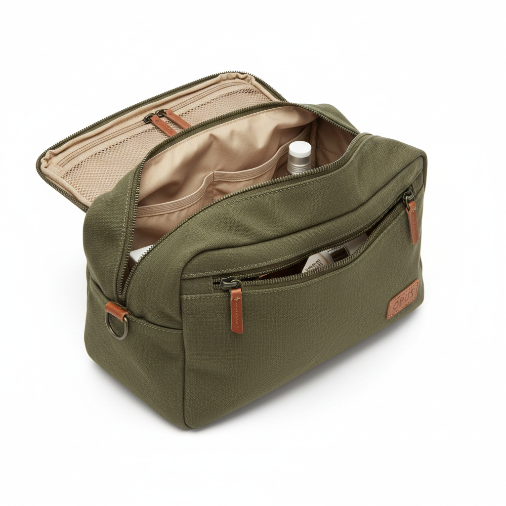 Opus Weekend Toiletry Bag Olive - open top view