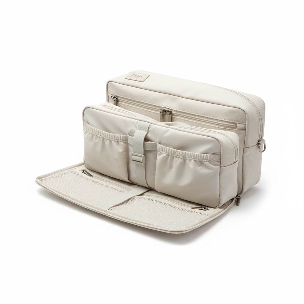 Opus Flat Lay Wash Bag Stone White - open flat view